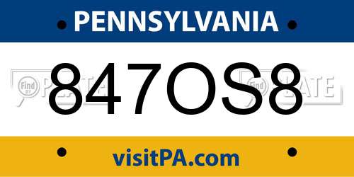 847OS8 Pennsylvania License Plate