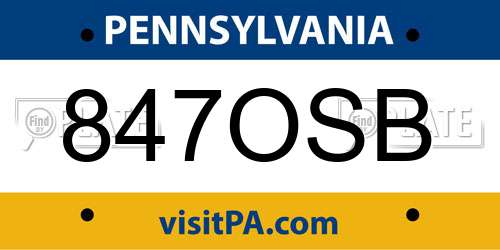 847OSB Pennsylvania License Plate