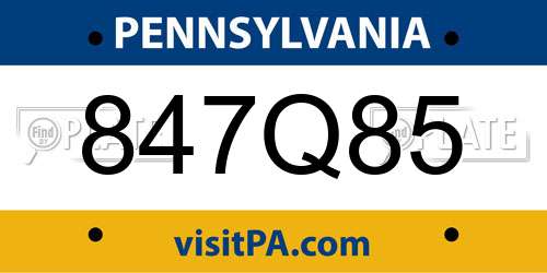 847Q85 Pennsylvania License Plate