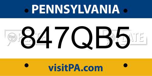 847QB5 Pennsylvania License Plate