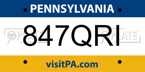 847QRI Pennsylvania License Plate
