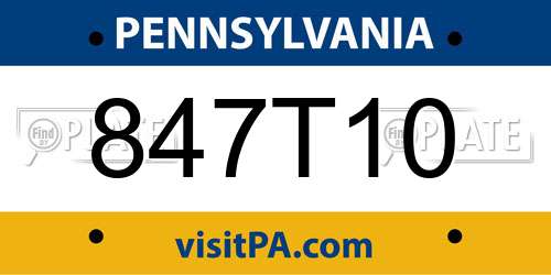 847T10 Pennsylvania License Plate