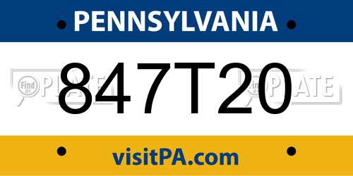 847T20 Pennsylvania License Plate