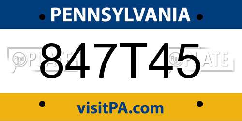 847T45 Pennsylvania License Plate