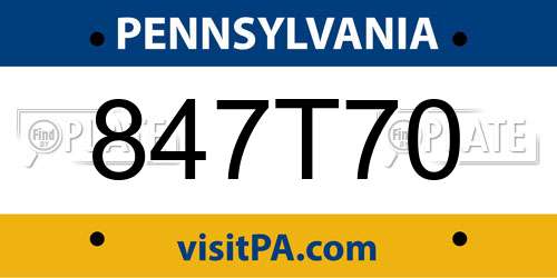 847T70 Pennsylvania License Plate