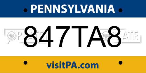 847TA8 Pennsylvania License Plate