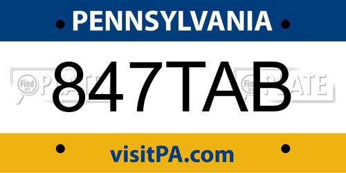 847TAB Pennsylvania License Plate