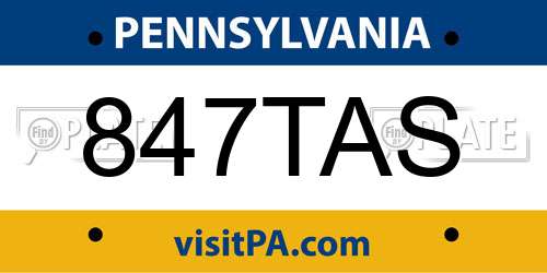 847TAS Pennsylvania License Plate