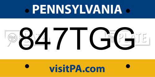847TGG Pennsylvania License Plate