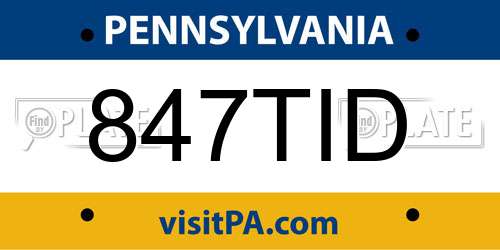 847TID Pennsylvania License Plate