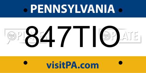847TIO Pennsylvania License Plate