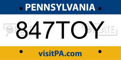 847TOY Pennsylvania License Plate