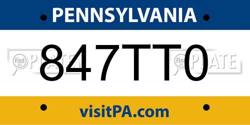 847TT0 Pennsylvania License Plate