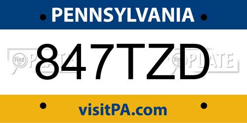 847TZD Pennsylvania License Plate