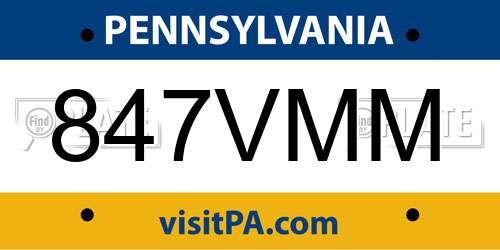 847VMM Pennsylvania License Plate