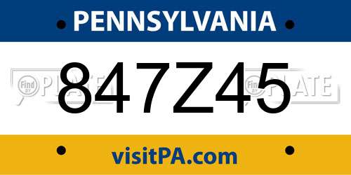 847Z45 Pennsylvania License Plate