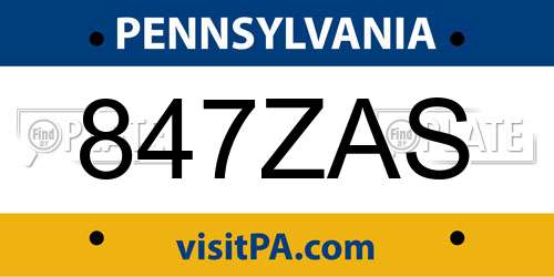 847ZAS Pennsylvania License Plate
