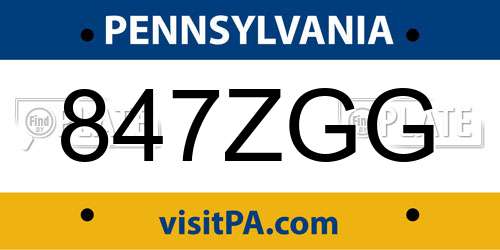 847ZGG Pennsylvania License Plate