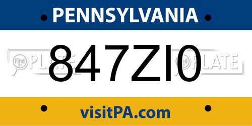 847ZI0 Pennsylvania License Plate
