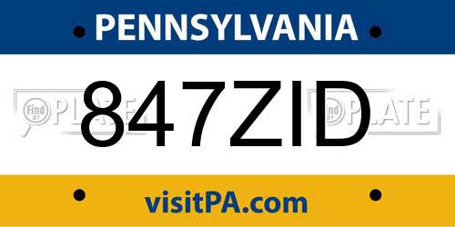 847ZID Pennsylvania License Plate