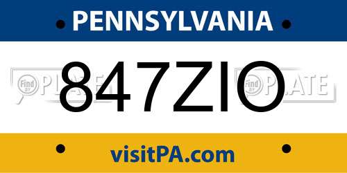 847ZIO Pennsylvania License Plate