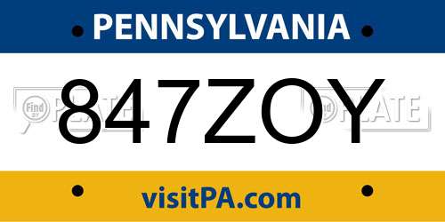 847ZOY Pennsylvania License Plate