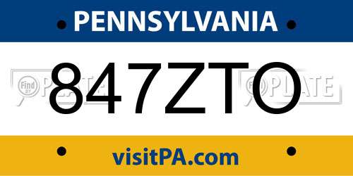 847ZTO Pennsylvania License Plate