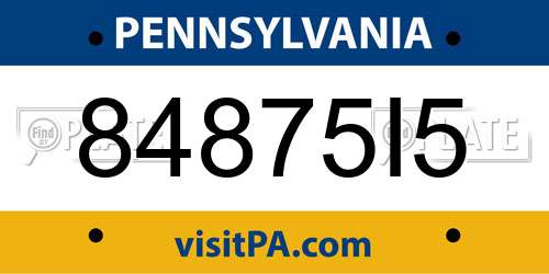 84875I5 Pennsylvania License Plate