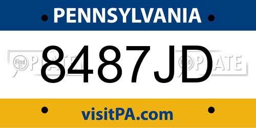 8487JD Pennsylvania License Plate