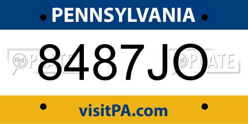 8487JO Pennsylvania License Plate
