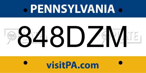 848DZM Pennsylvania License Plate