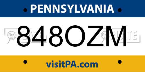 848OZM Pennsylvania License Plate