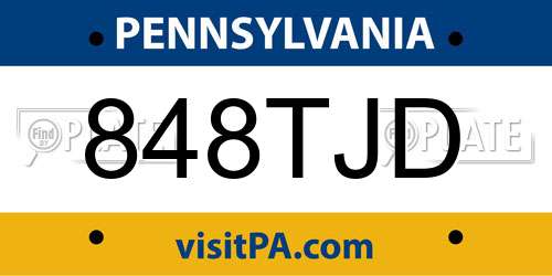 848TJD Pennsylvania License Plate