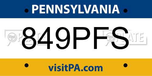 849PFS Pennsylvania License Plate