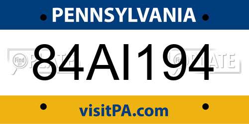 84AI194 Pennsylvania License Plate
