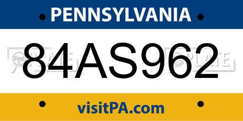 84AS962 Pennsylvania License Plate