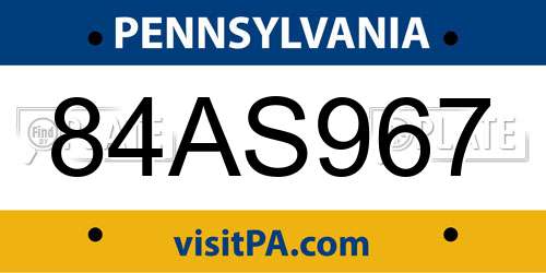 84AS967 Pennsylvania License Plate