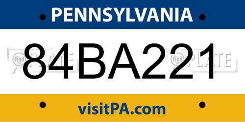 84BA221 Pennsylvania License Plate