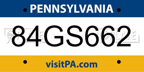 84GS662 Pennsylvania License Plate