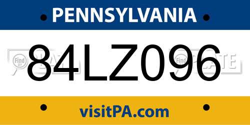 84LZ096 Pennsylvania License Plate