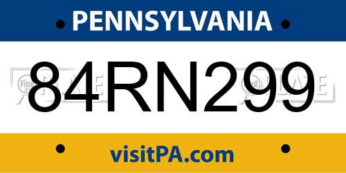 84RN299 Pennsylvania License Plate