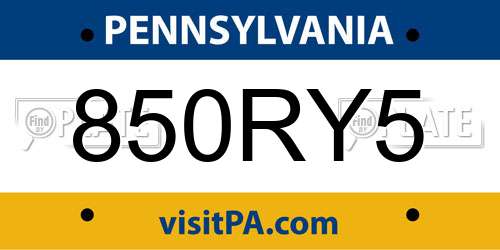 850RY5 Pennsylvania License Plate