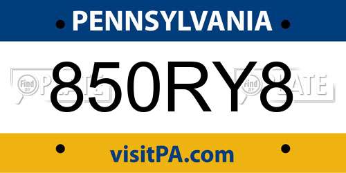 850RY8 Pennsylvania License Plate