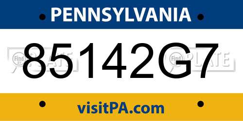 85142G7 Pennsylvania License Plate
