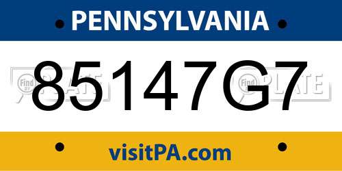 85147G7 Pennsylvania License Plate