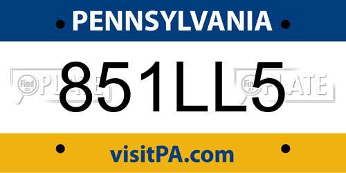 851LL5 Pennsylvania License Plate