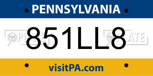 851LL8 Pennsylvania License Plate