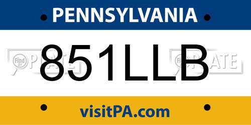 851LLB Pennsylvania License Plate