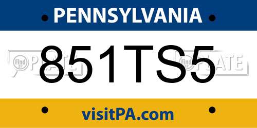 851TS5 Pennsylvania License Plate