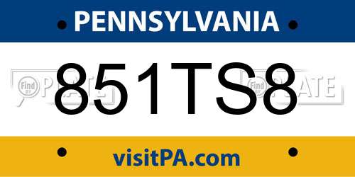 851TS8 Pennsylvania License Plate
